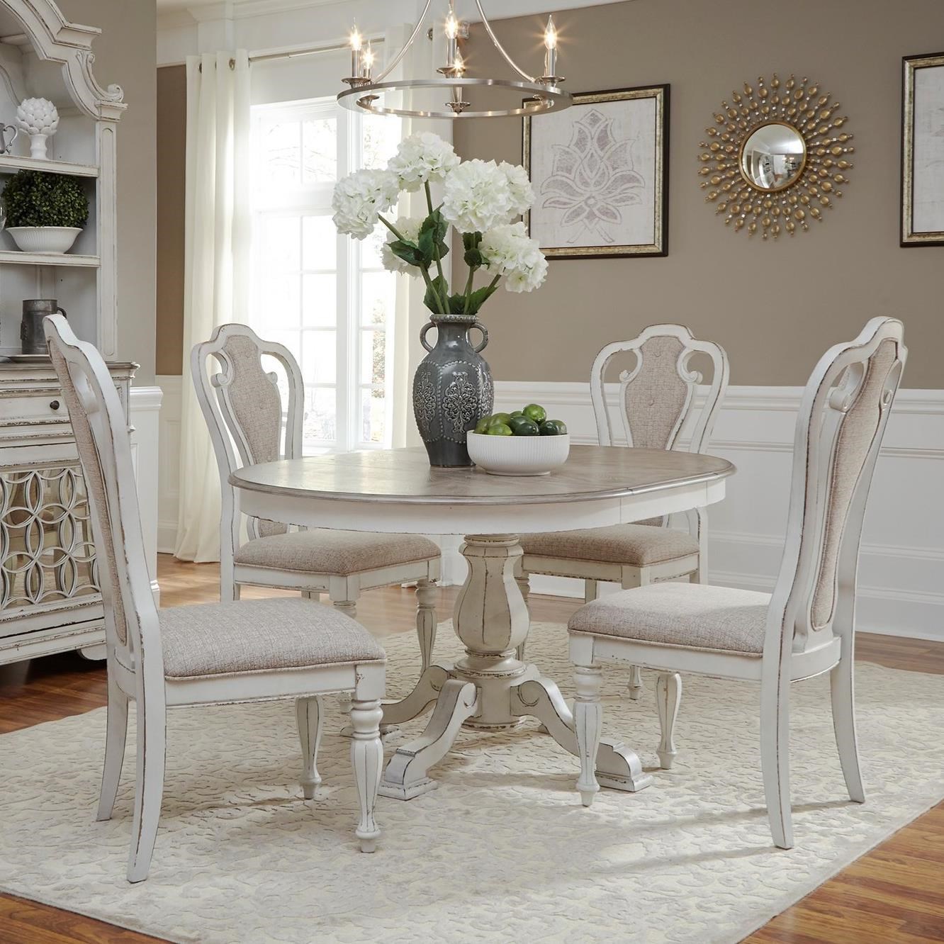 Liberty farmhouse reimagined 5 piece outlet pedestal table set